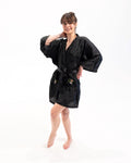 60s Embroidered Black Short Japanese Robe