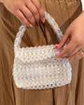 50s Handmade Hong Kong Clear Beaded Cream Handbag