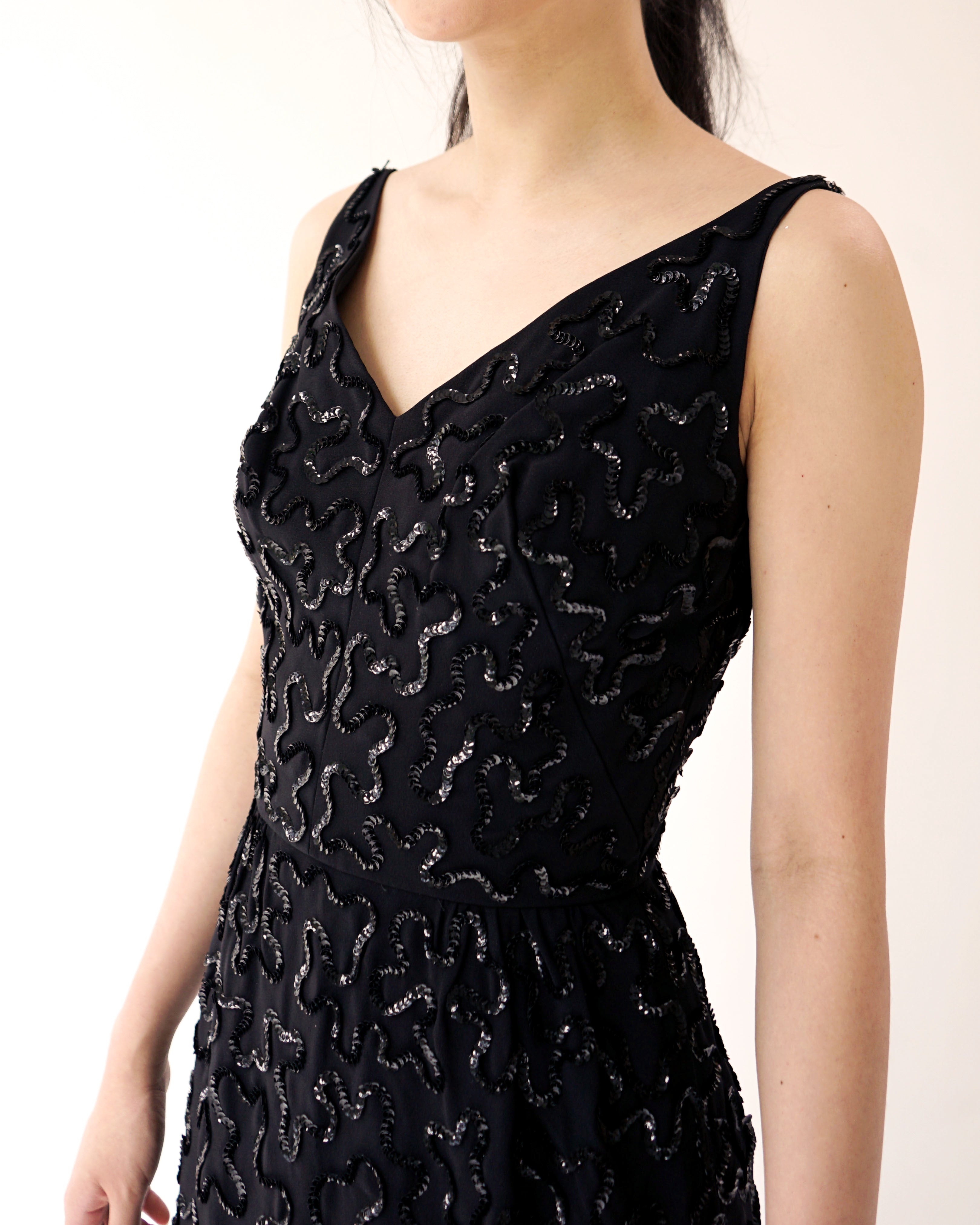 50s Sequined Squiggle Lines Wiggle Knee Length Party LBD
