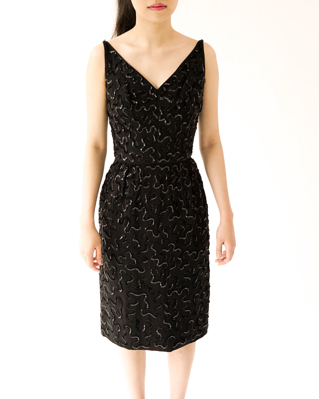 50s Sequined Squiggle Lines Wiggle Knee Length Party LBD