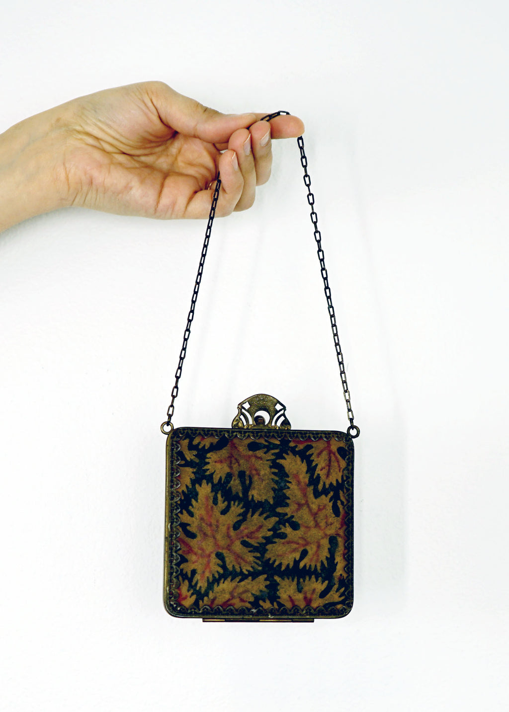 1910 Antique Art Nouveau Brass Clutch w Short Straps