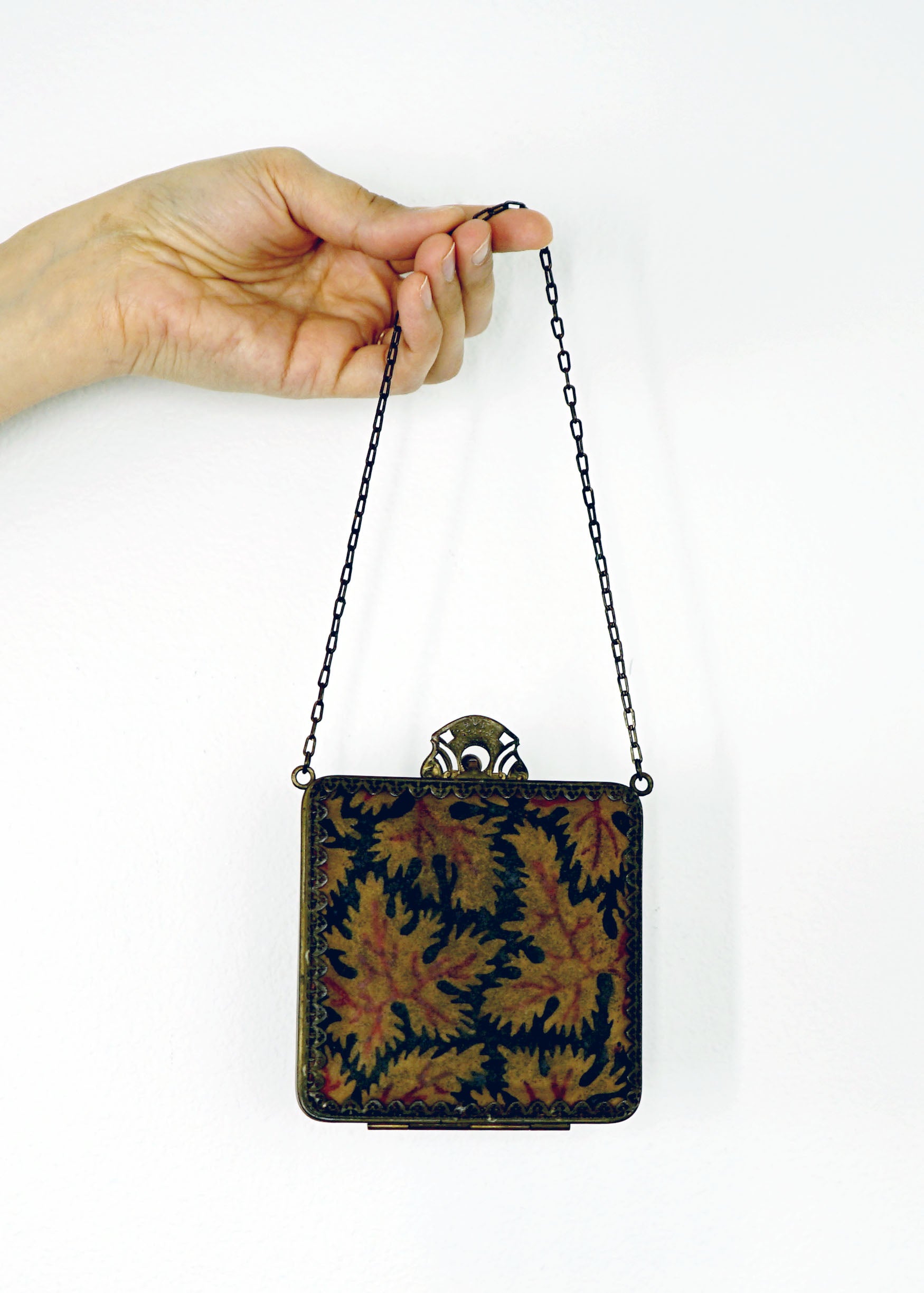 1910 Antique Art Nouveau Brass Clutch w Short Straps