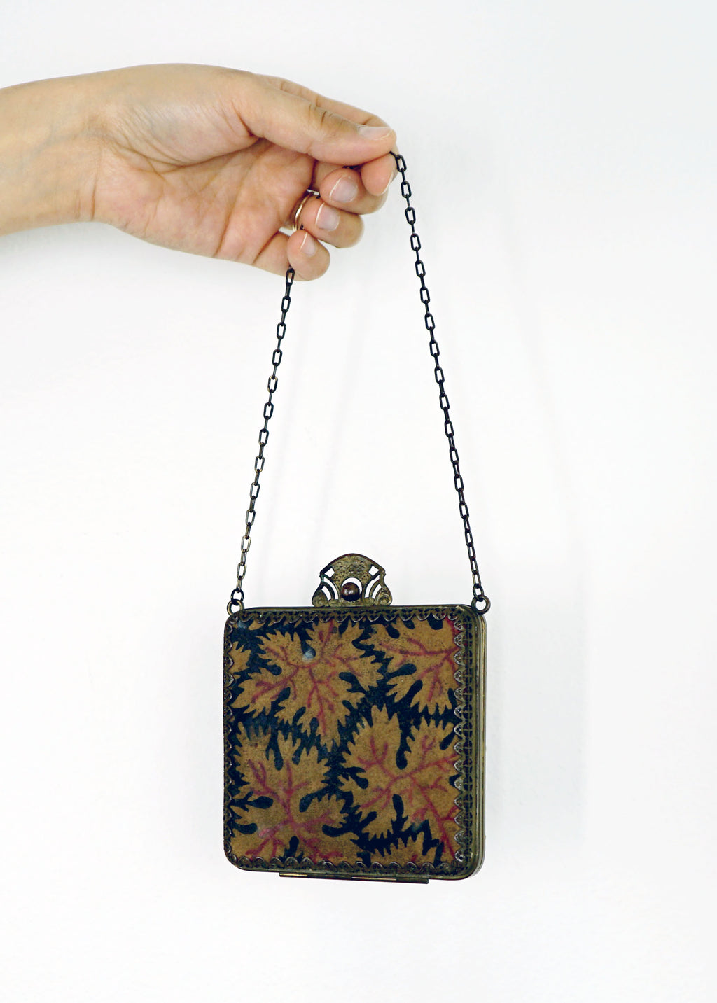 1910 Antique Art Nouveau Brass Clutch w Short Straps