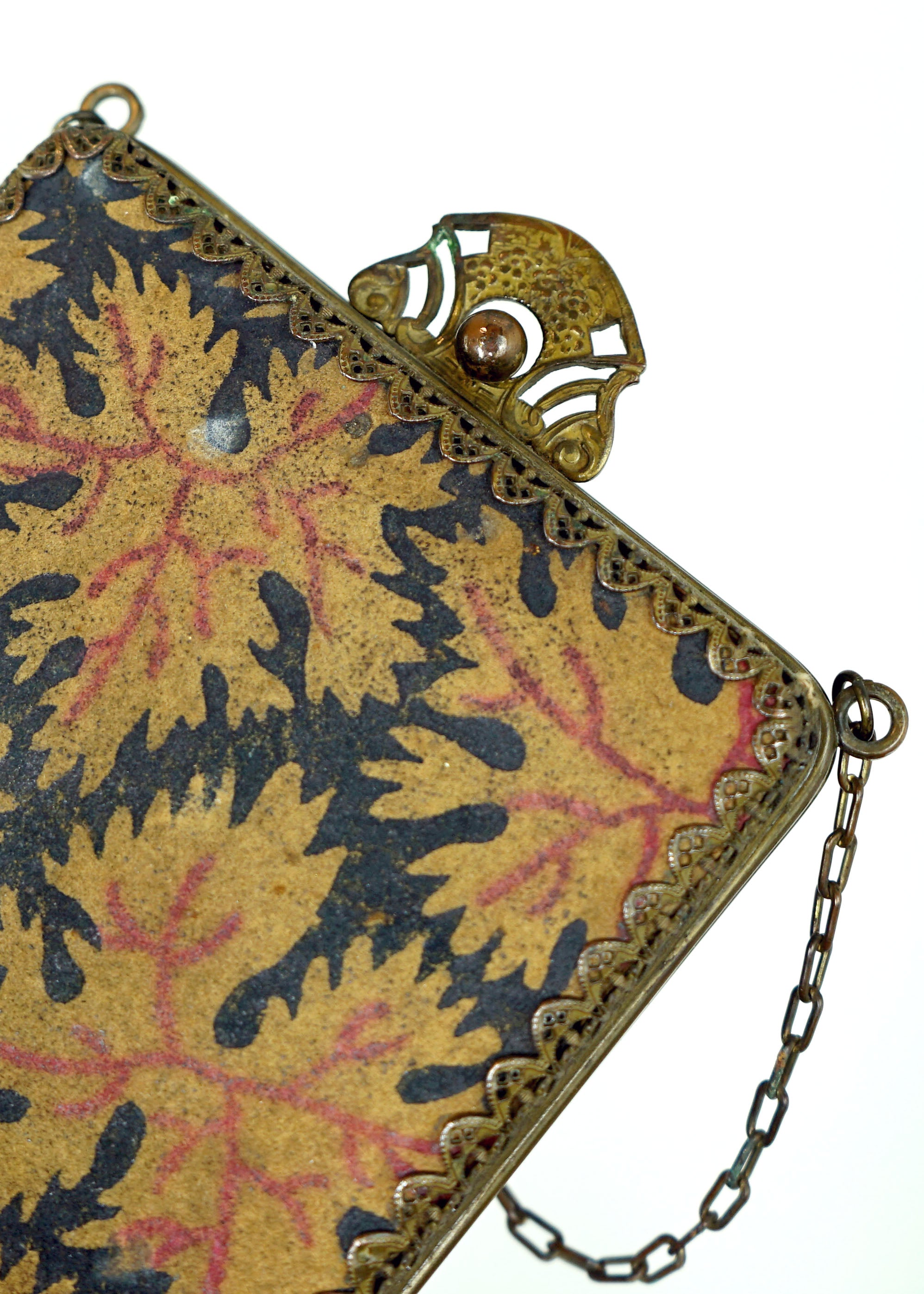 1910 Antique Art Nouveau Brass Clutch w Short Straps