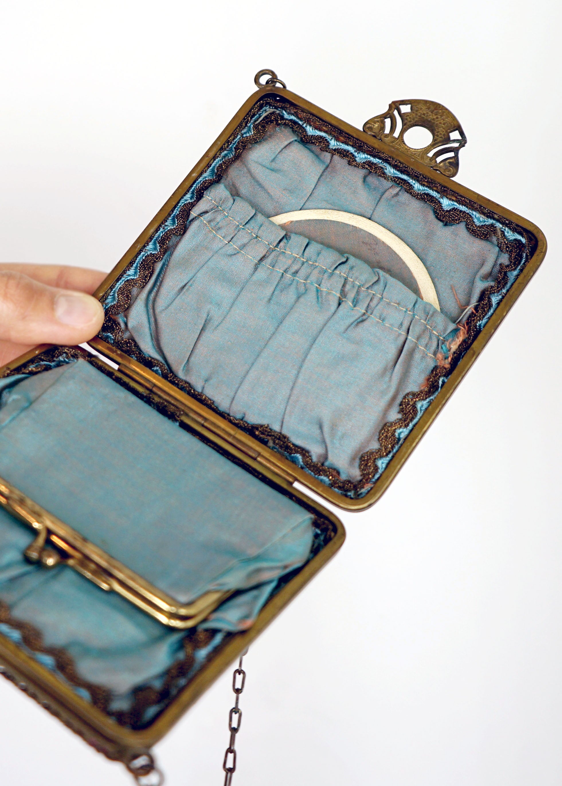 1910 Antique Art Nouveau Brass Clutch w Short Straps