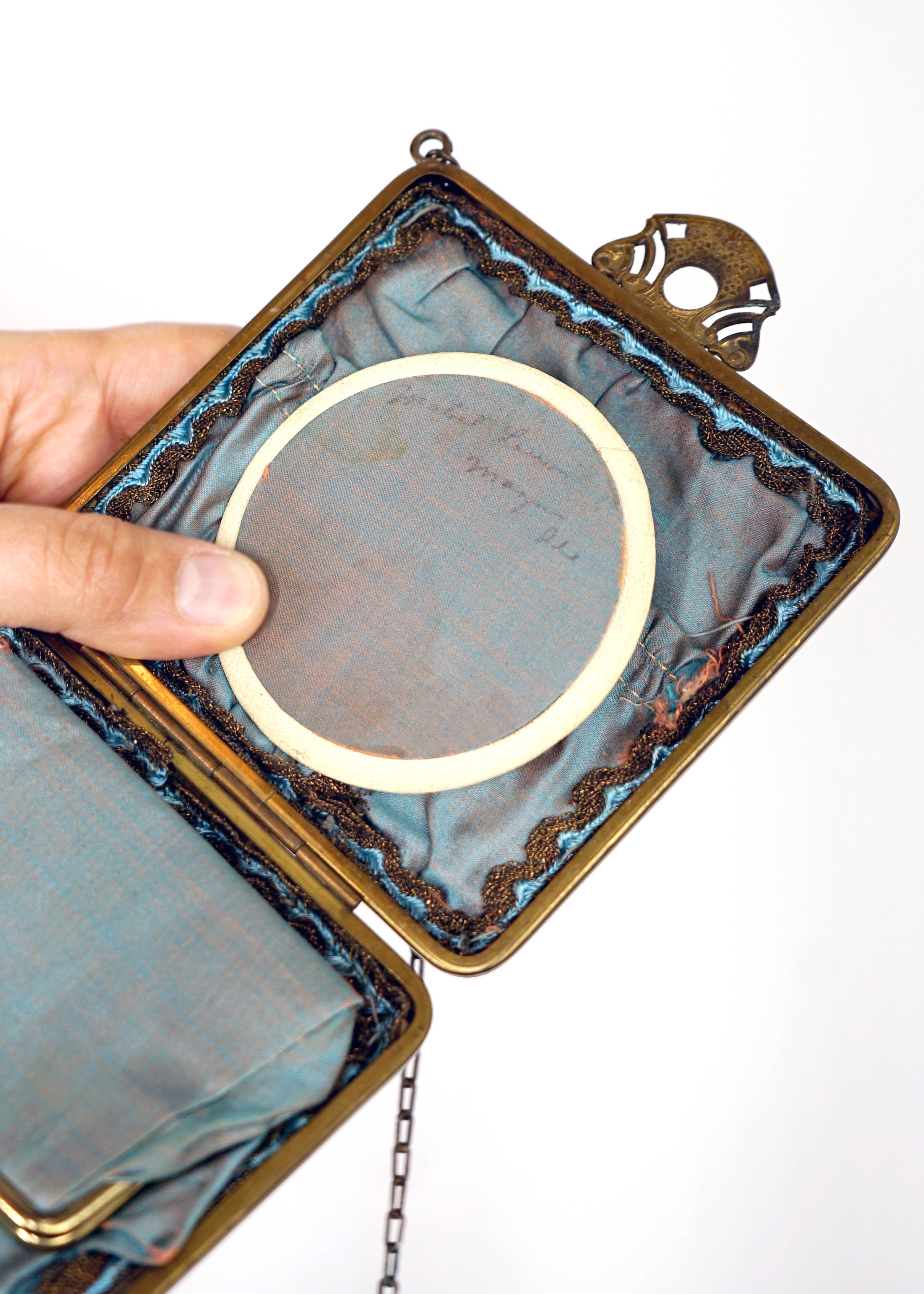 1910 Antique Art Nouveau Brass Clutch w Short Straps