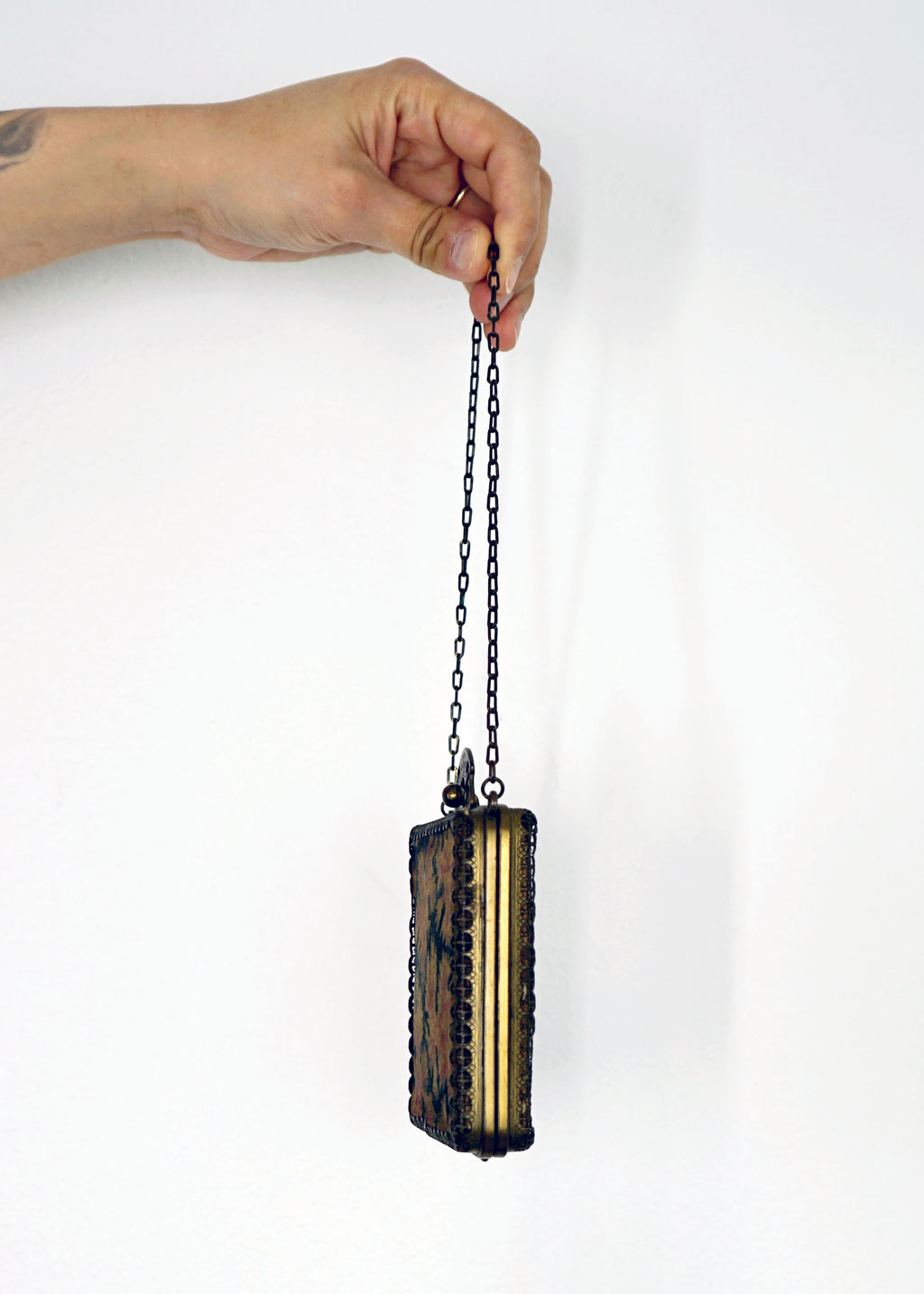 1910 Antique Art Nouveau Brass Clutch w Short Straps